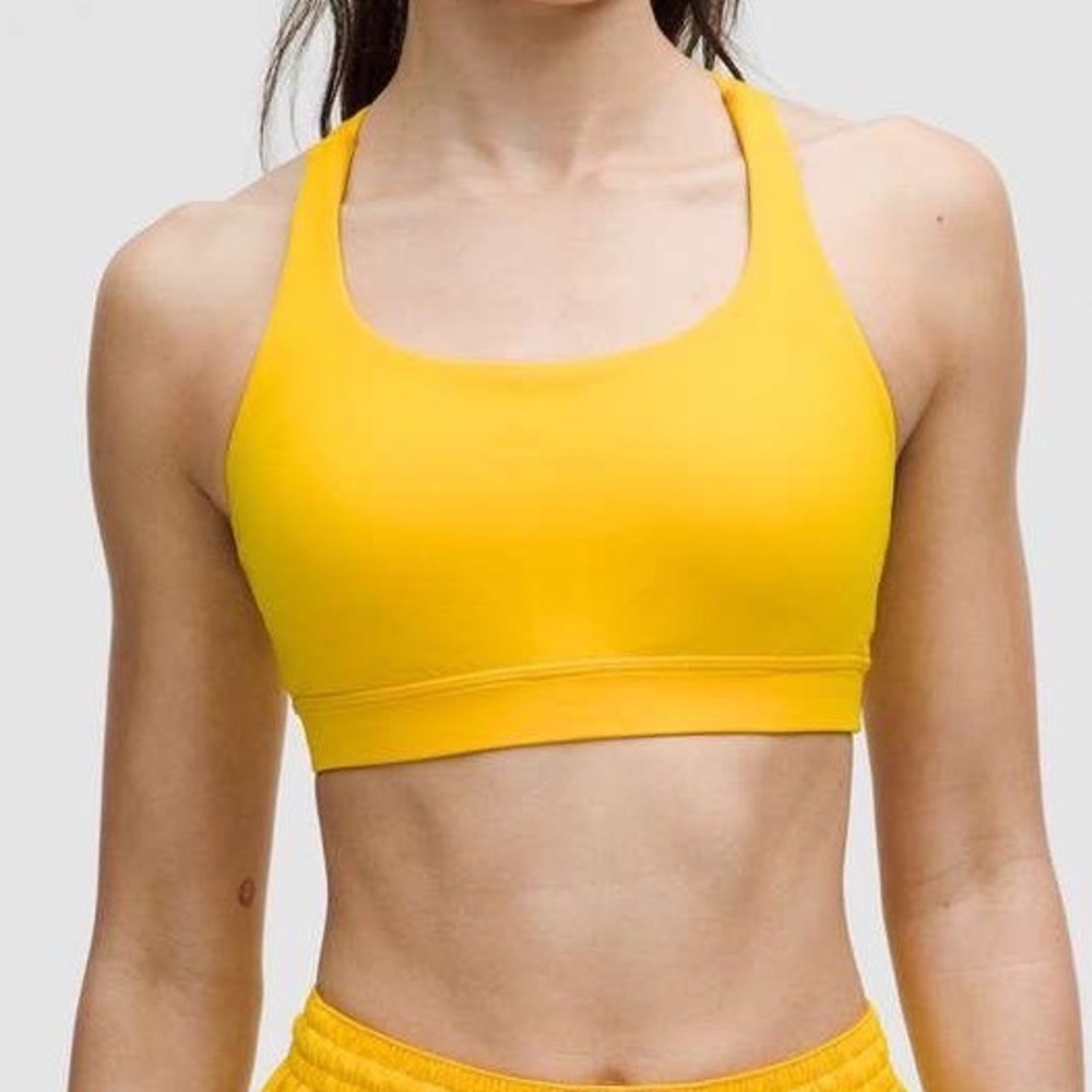 Lululemon Free To Be Serene Bra Yellow Strappy Back‎ Yoga Sports Bra Size 10